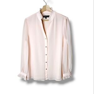Catherine Malandrino Peach Chiffon Blouse Feminine Sheer Sleeves Button Up Sz M